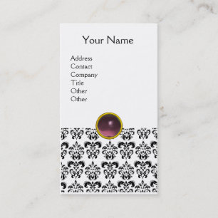 Cartão De Visita DAMASK MONOGRAM Gem branco-claro-roxo