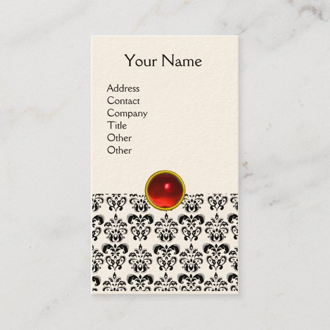 Cartão De Visita DAMASK MONOGRAM Gem red ruby creme (Frente)
