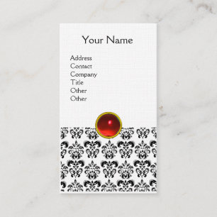 Cartão De Visita DAMASK MONOGRAM Gem red ruby light linhagem