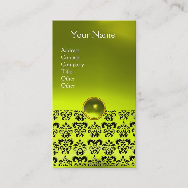 Cartão De Visita DAMASK MONOGRAM gema amarelo (Frente)
