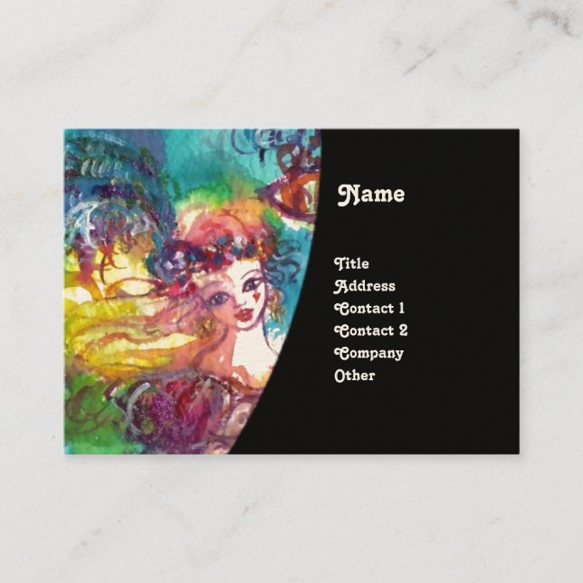 Cartão De Visita DANÇA CARNIVAL / Bola de Mascarada Veneza, Preto (Frente)