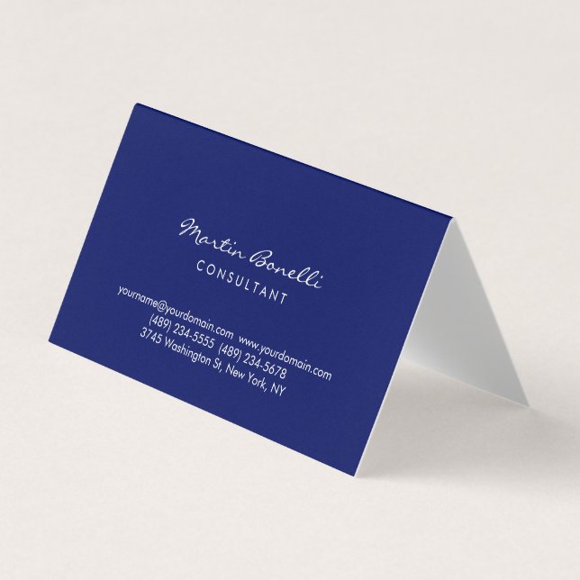 Cartão De Visita Dark Blue White Minimalist Script Plain Simple (Frente)
