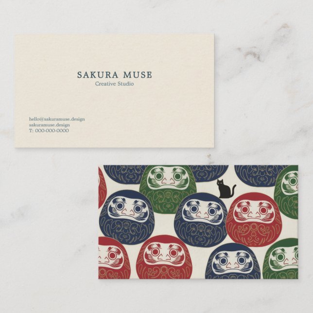 Cartão De Visita Daruma & Hidden Cat Business Cards (Frente/Verso)