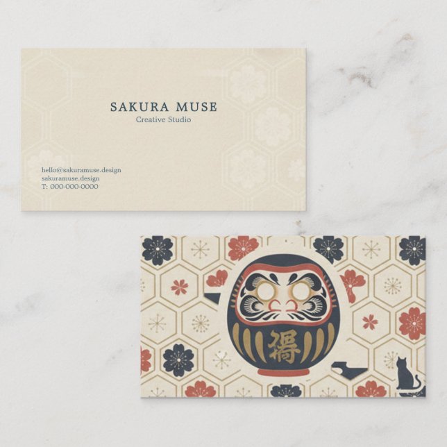 Cartão De Visita Daruma & Hidden Cat Business Cards (Frente/Verso)