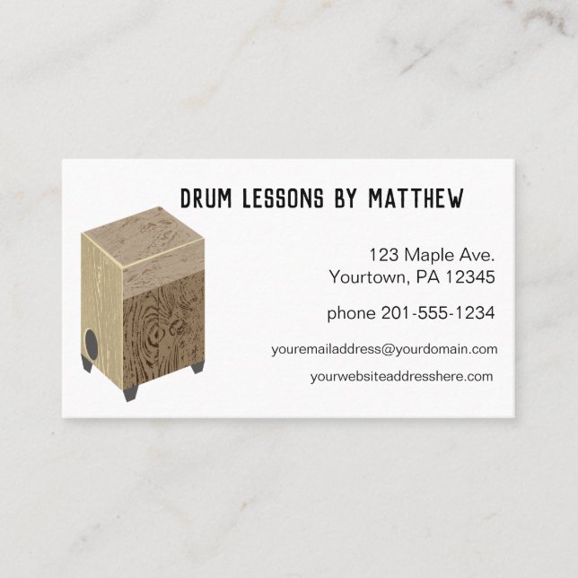 Cartão de visita das lições de música do cilindro (Frente)