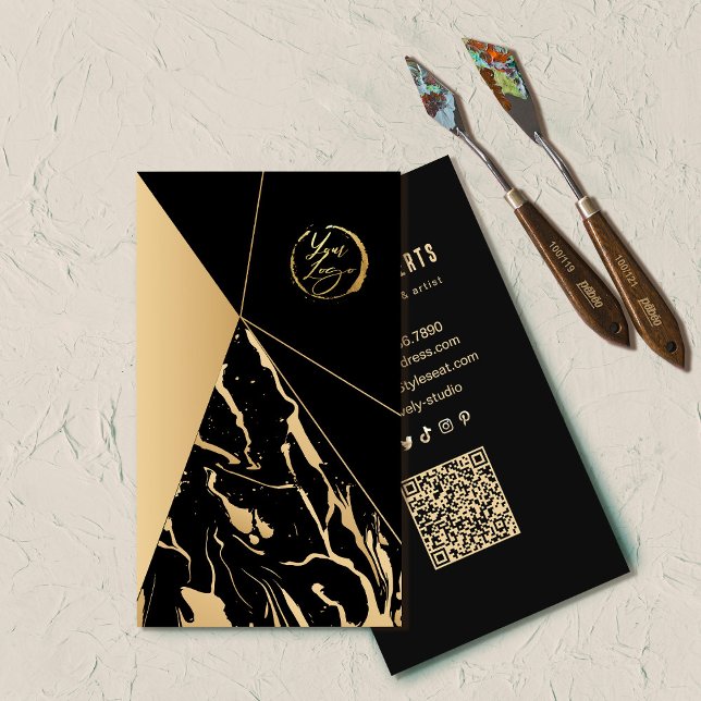 cartão de visita de abstrato preto e Dourado artis (Abstract Black and Gold artist business card #blackgoldbusinesscard #artistbusinesscard #abstract )
