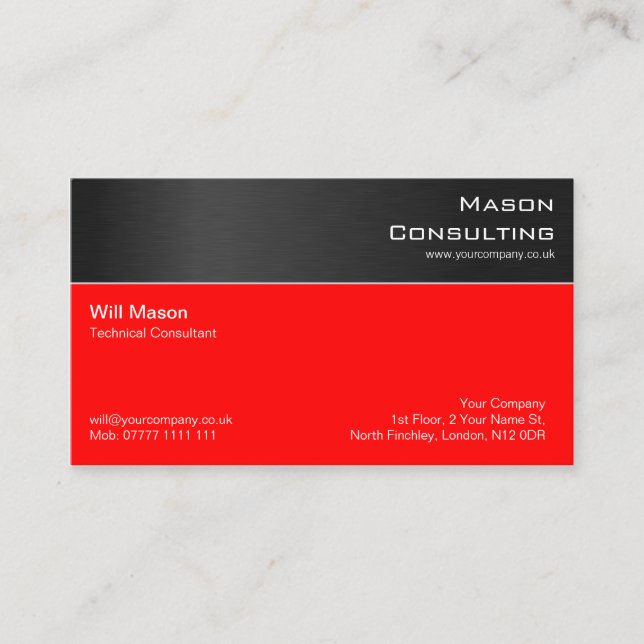 Cartão de visita de aço vermelho preto moderno (Frente)