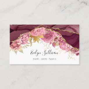 cartão de visita de agate floral burgundy