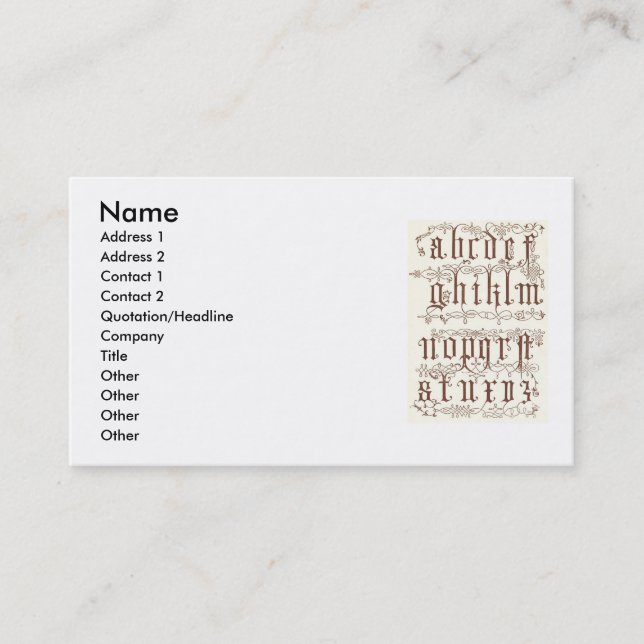 cartão de visita de alfabeto do século XVI (Frente)