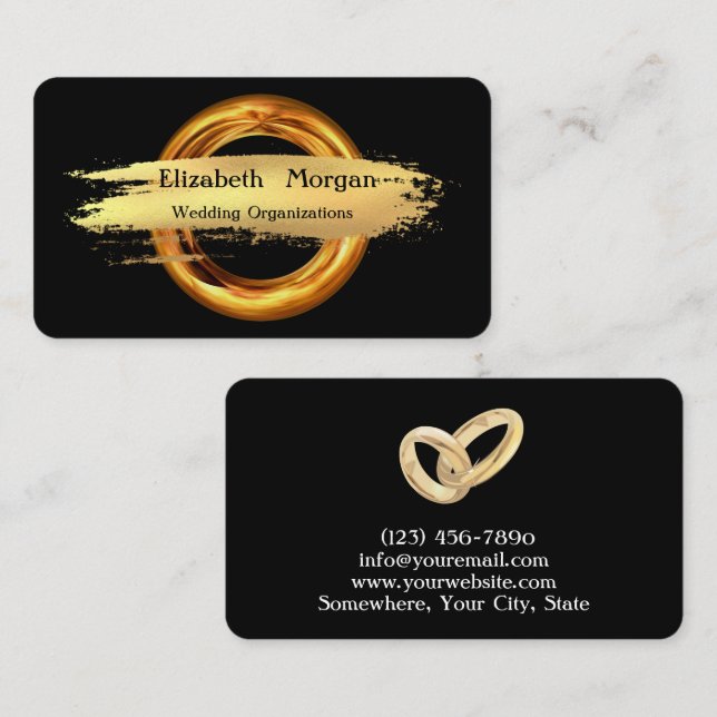 Cartão de visita de anel de ouro negro e elegante (Frente/Verso)
