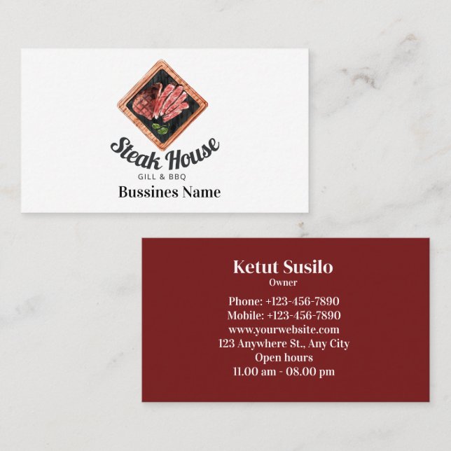 Cartão de visita de Aquarela de Comida de bife (Frente/Verso)