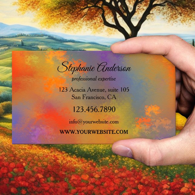 Cartão de visita de arte profissional colorida (A colorful business card featuring an abstract painting.)