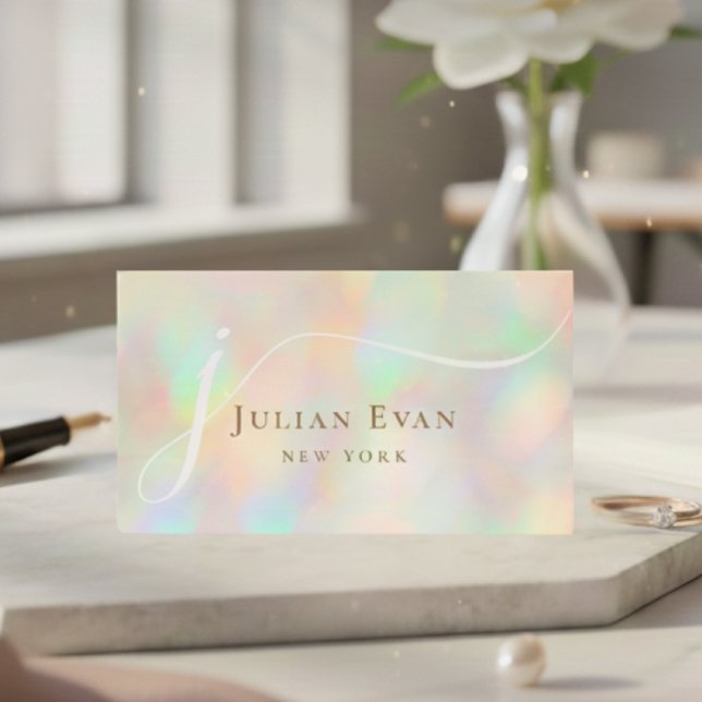 Cartão de visita de Aura de Script Luxe Holográfic (Modern Holographic Luxe Script Aura Business Card)