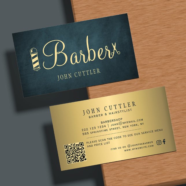 Cartão de visita de barbearia com código QR naval  (Criador carregado)
