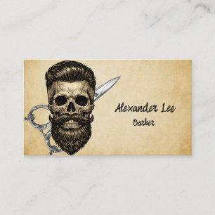 Cartão de Visita de Barbearia Estilosa Crânio de B