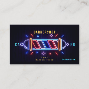 Cartão de Visita de Barbearia Neon Barber Pole