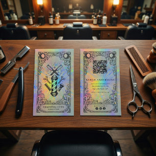 Cartão de Visita de Barbeiro   Barbearia Holográfi