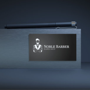 Cartão de Visita de Barbeiro Preto e Branco   Barb
