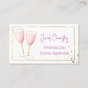 Cartão de Visita de Barman-Barmaid Rosa e Dourado