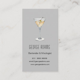 Cartão de visita de barman Martini cinza moderno