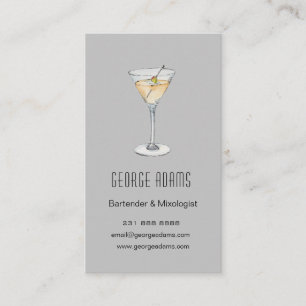 Cartão de visita de barman Martini cinza moderno