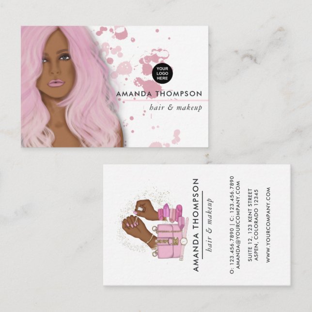 Cartão de Visita de Beleza Fashion Rosa Chic (Frente/Verso)