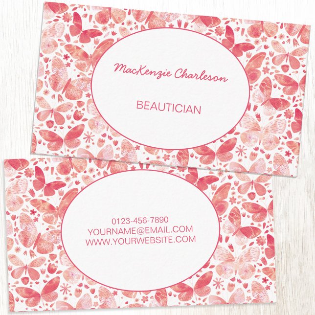 Cartão de visita de borboleta (Blush peach pink watercolor butterfly pattern custom business card)