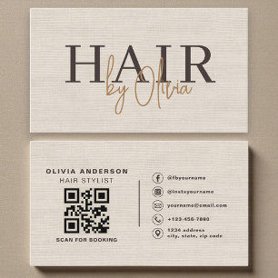 Cartão de Visita de Cabeleireiro com QR Code Bege 