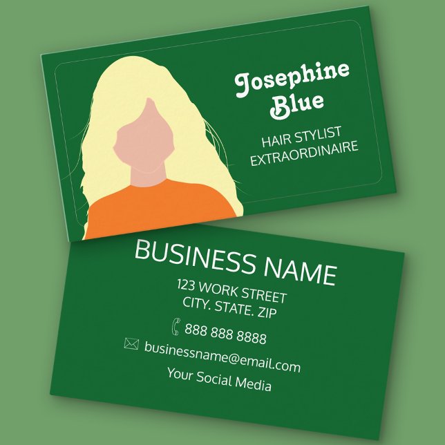 Cartão de visita de cabeleireiro simples e colorid (Green Hairstylist Business Cards)