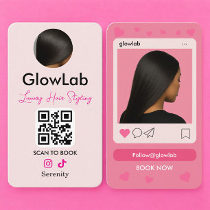Cartão de Visita de Cabelereiro Código QR Rosa Ins