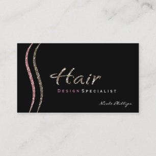 Cartão de visita de cabelo brilhante preto rosa e
