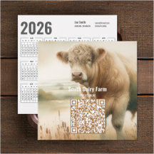 Cartão de visita de Calendário Cow QR Code 2026