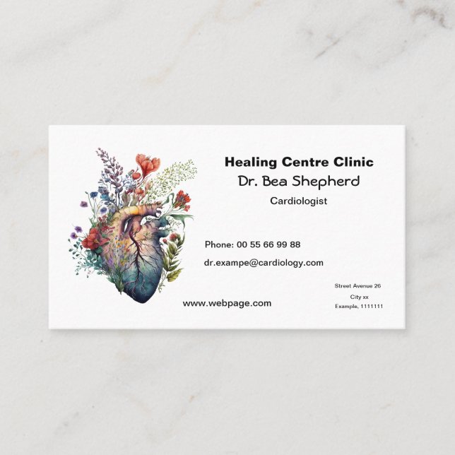 Cartão de visita de cardiologista com anatomia do  (Frente)