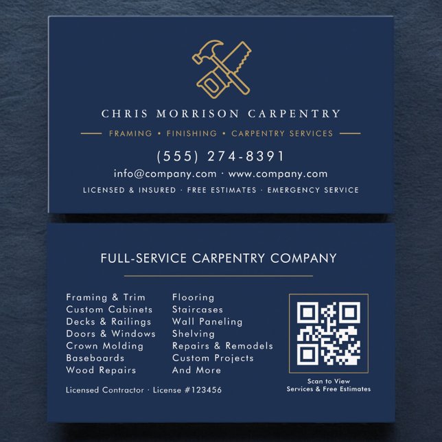 Cartão de Visita de Carpintaria Código QR Martelo  (Criador carregado)