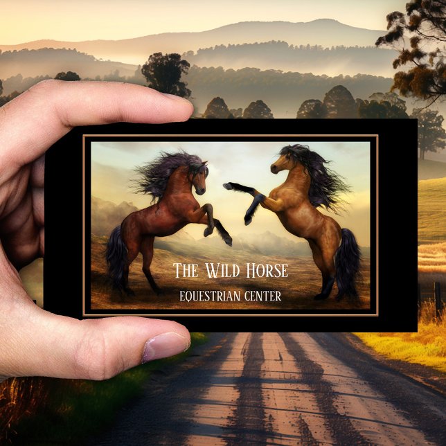 Cartão de Visita de Centro de Treinamento de Caval (Business card featuring a painting of two wild horses - equine guided coaching - equestrian)