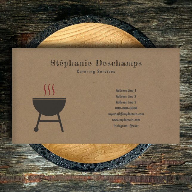 Cartão de visita de CHURRASCO Kraft & Rustic (Kraft & Rustic BBQ Business Card)