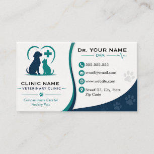 Cartão de Visita de Clínica Veterinária Personaliz