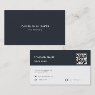Cartão de visita de Código QR Azul Escuro Simples