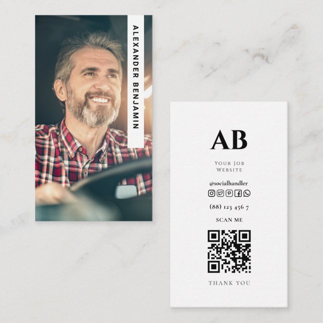 Cartão de visita de Código QR de Foto do Driver de (Frente/Verso)