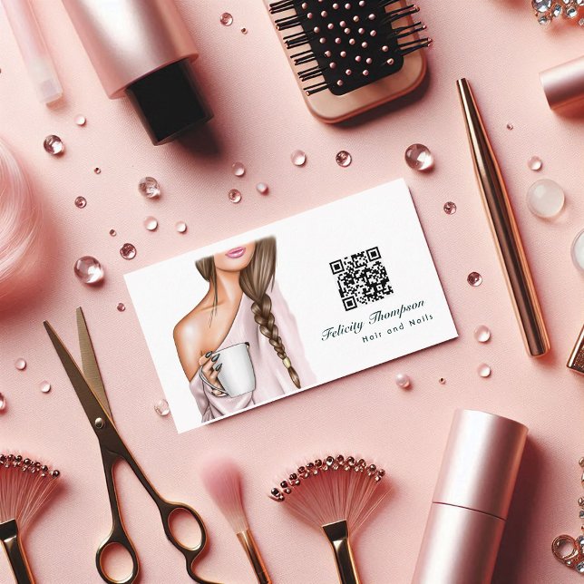 Cartão de visita de Código QR do Cabelo e Unhas (Hair and Nails QR Code Business Card)