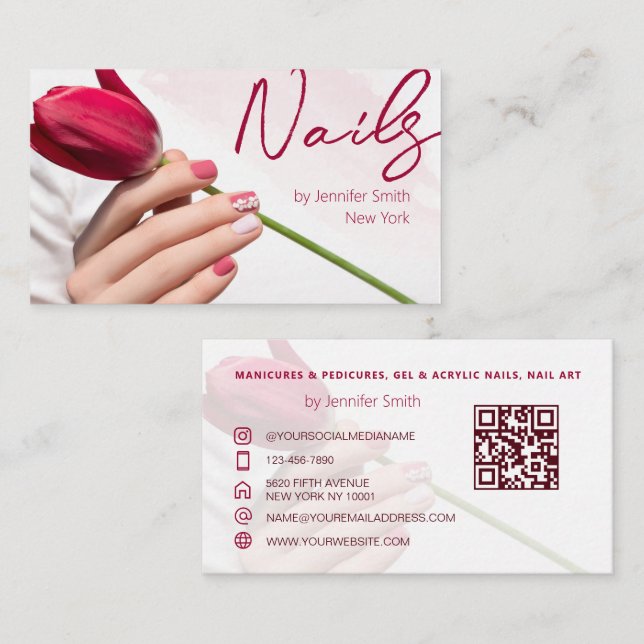Cartão de visita de código QR do Salon Nail (Frente/Verso)