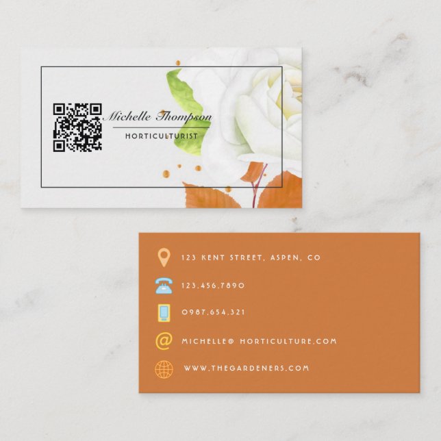 Cartão de visita de Código QR Floral (Frente/Verso)