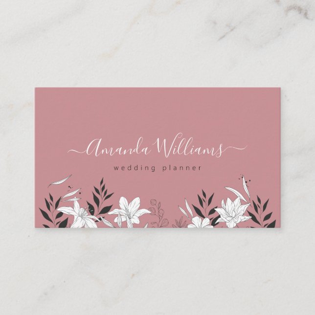 Cartão de visita de Código QR Floral Elegante Rosa (Frente)