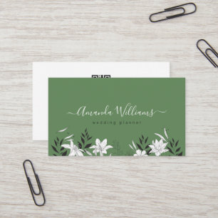 Cartão de visita de Código QR Floral Verde Elegant