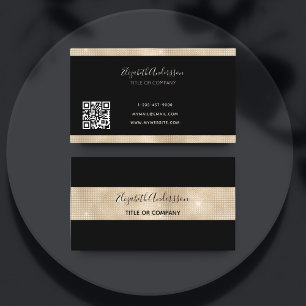 Cartão de visita de código qr metálico-preto-ou