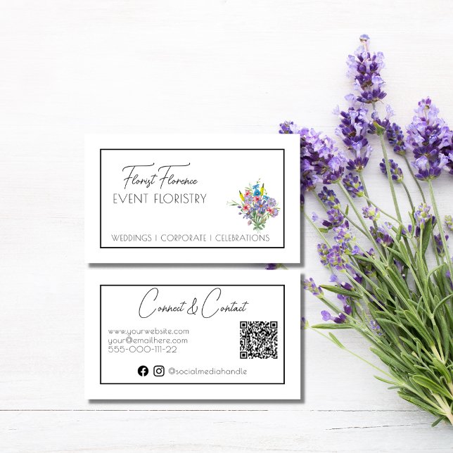 Cartão de visita de Código QR Personalizado Bonito (Blooming beautiful floral buisness cards)
