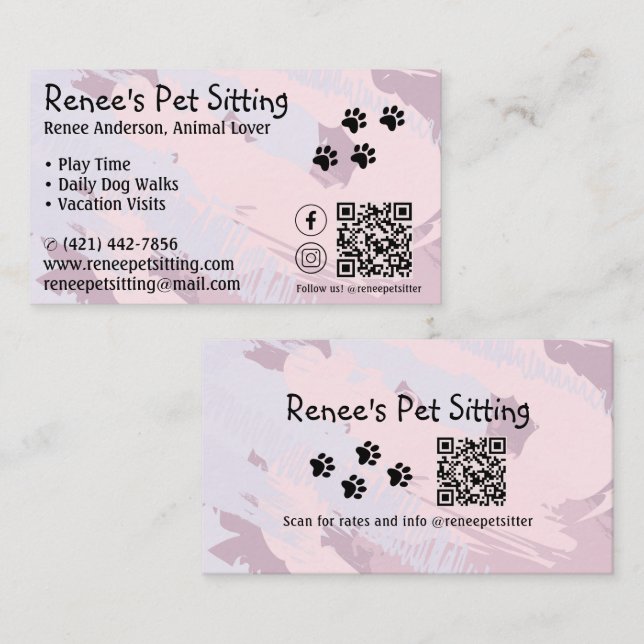 Cartão de visita de Código QR Pet Sitter Pink Pain (Frente/Verso)