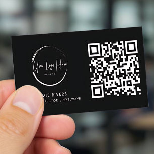 Cartão de visita de código QR preto e branco moder