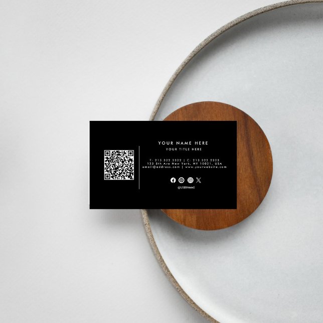 Cartão de visita de código QR profissional preto e (Criador carregado)