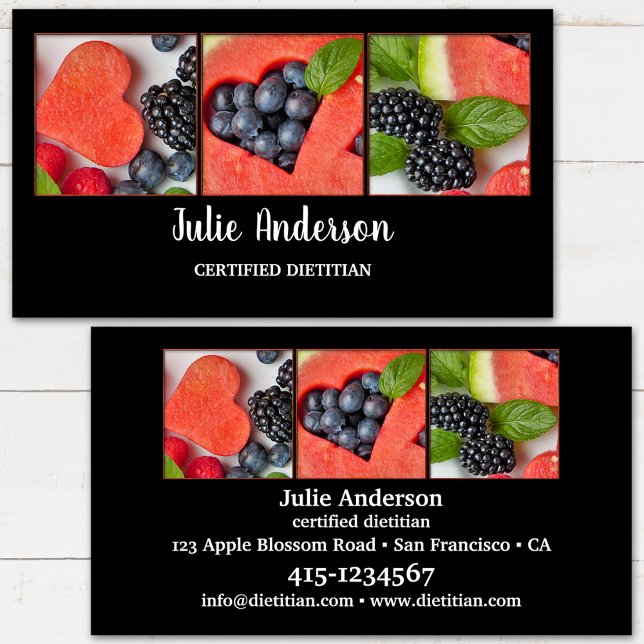 Cartão de visita de Comida de de Saúde Nutricionis (Business card for a nutritional therapist or professional dietitian featuring fresh fruits )